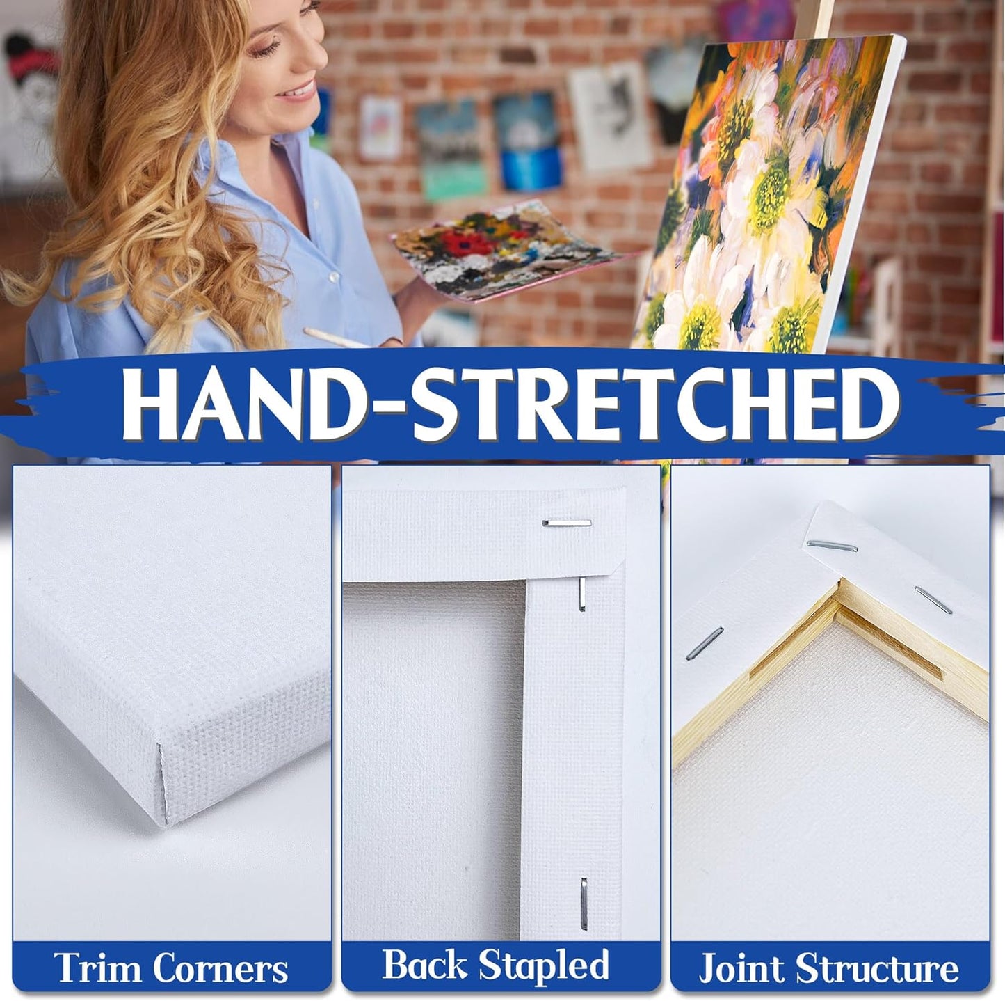 6 Packs Stretched Canvases for Painting with 4x4 Inch, 6x6 Inch, 8x8 Inch, 11x14 Inch, Painting Canvases for Acrylics,Oils & Other Media, 5/8 Inch Profile 100% Cotton Artist Framed Canvas