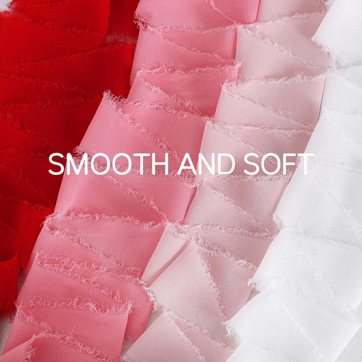 TONIFUL 4 Rolls Silk Chiffon Ribbon 1-1/2 Inch x 22 Yards,Red Pink and White Handmade Fringe Silk Ribbon Set for Gift Wrapping Bridal Bouquets Crafts Wedding Christmas Valentines Decoration