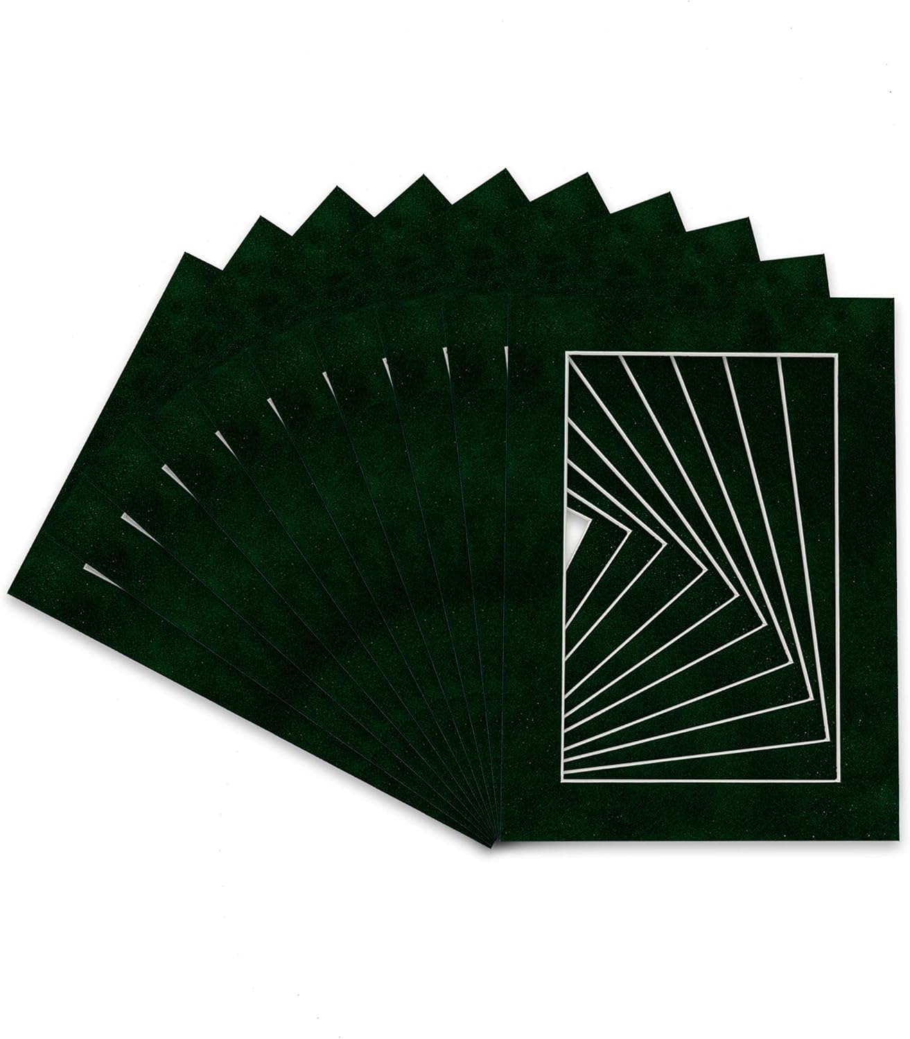 Pack of 25 Acid Free 8x10 Mats Bevel Cut for 6x8 Photos - Green Suede Precut Matboards With Backing Boards and Clear Photo Mat Bags For Pictures, Photos, Framing - 4-ply Thickness