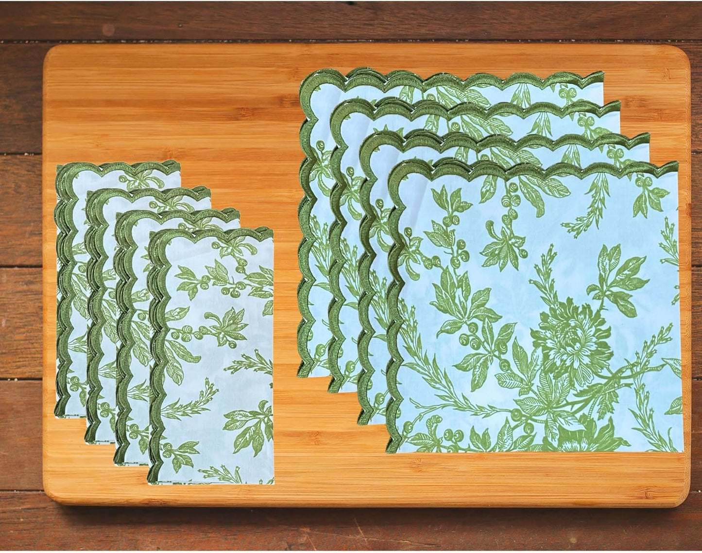 Ridhi Olive Green Hand Block Print Napkins 18" x 18" Set of 4 Reusable Cotton Dinner Napkins for Weddings, Parties & Everyday Dining, Thanksgiving, Christmas, Fall