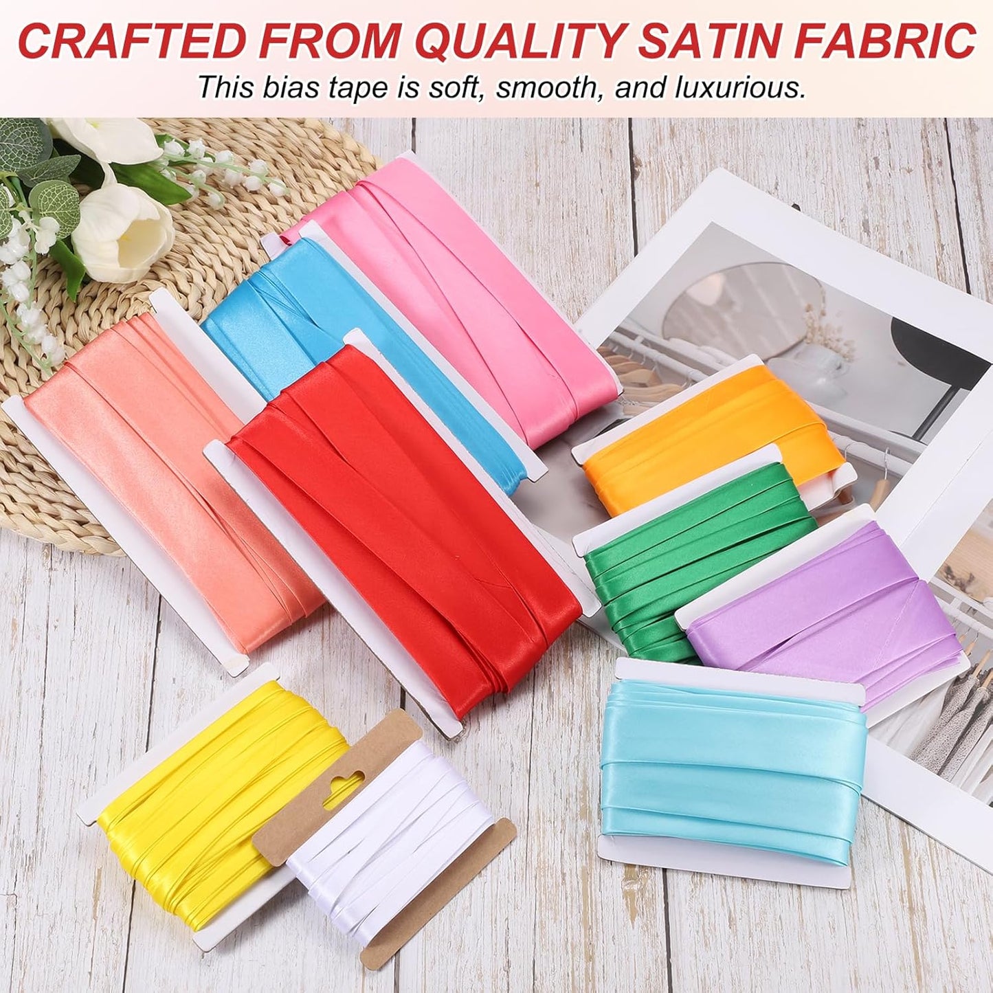MECCANIXITY Double Fold Bias Tape for Sewing 1/3 Inch x 6 Yards Satin Pre-fold Continuous Binding Tape for Seaming Quilting Hemming Binding DIY Crafts, Wine Red