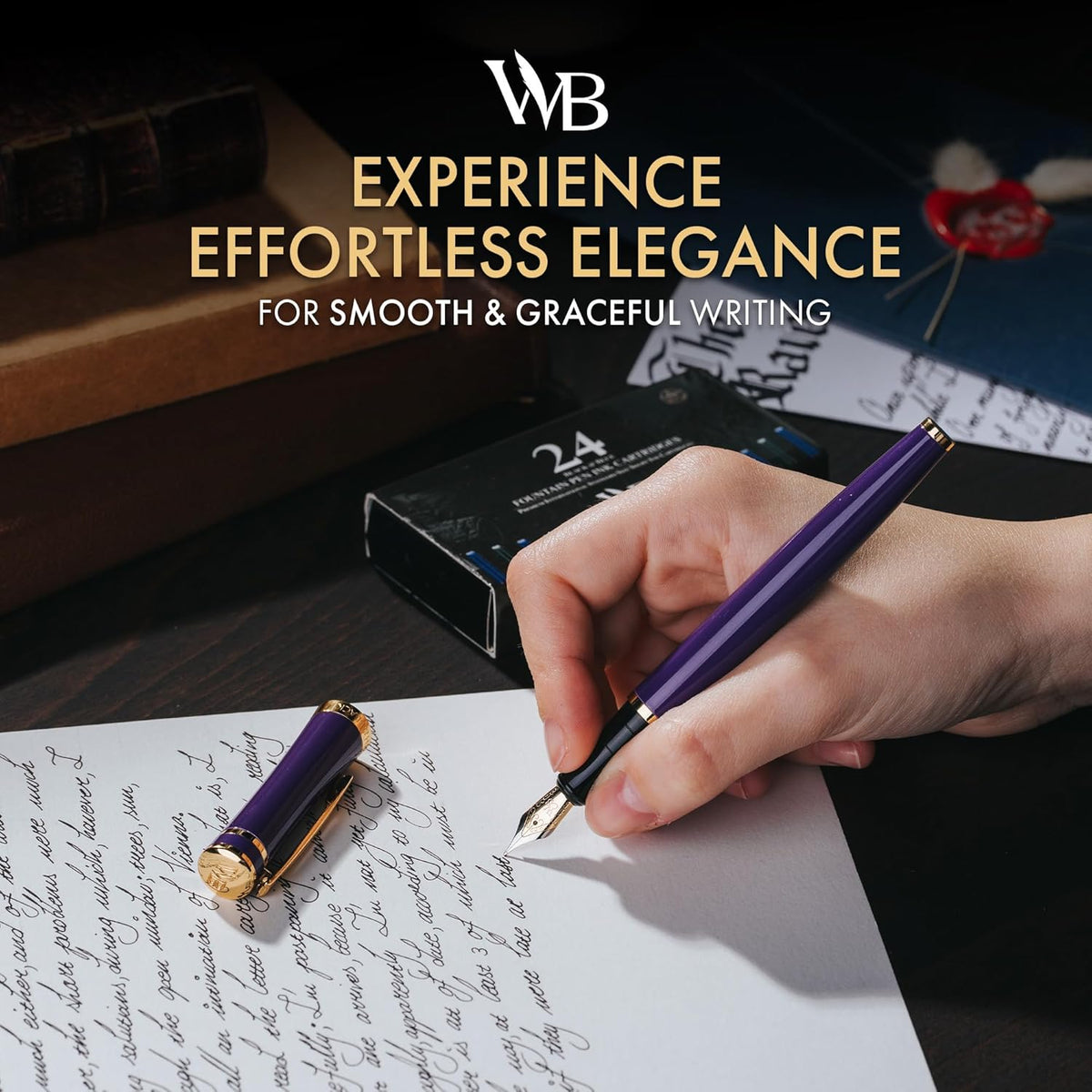 Wordsworth & Black Fountain Pen Set, Medium Nib, Includes 24 Ink Cartridges and Ink Refill Converter, Gift Case, Journaling, Calligraphy, Smooth Writing Pens [Velvet Purple] Perfect for Men and Women