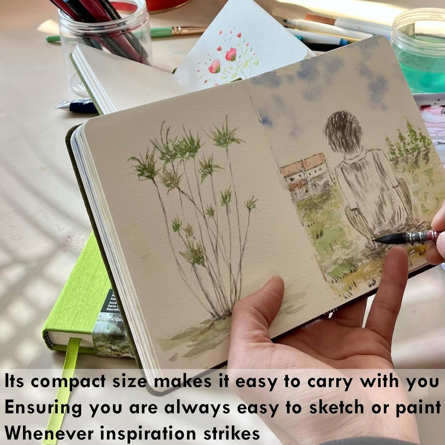 Square Watercolor Journal,140 LB,300 GSM,5.5X5.5, Cotton Paper,Cold Press,24 Sheets, Watercolor Paper Sketchbooks for Use As Travel Notebook and Mixed Media Pad
