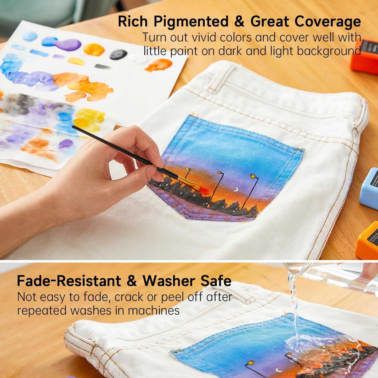 Fabric Paint, Shuttle Art 30 Colors Permanent Soft Fabric Paint in Bottles (60ml/2oz) with Brushes, Palette, Stencils, Non-Toxic Textile Paint for T-shirts, Shoes, Jeans, Bags, DIY Projects&Art Crafts