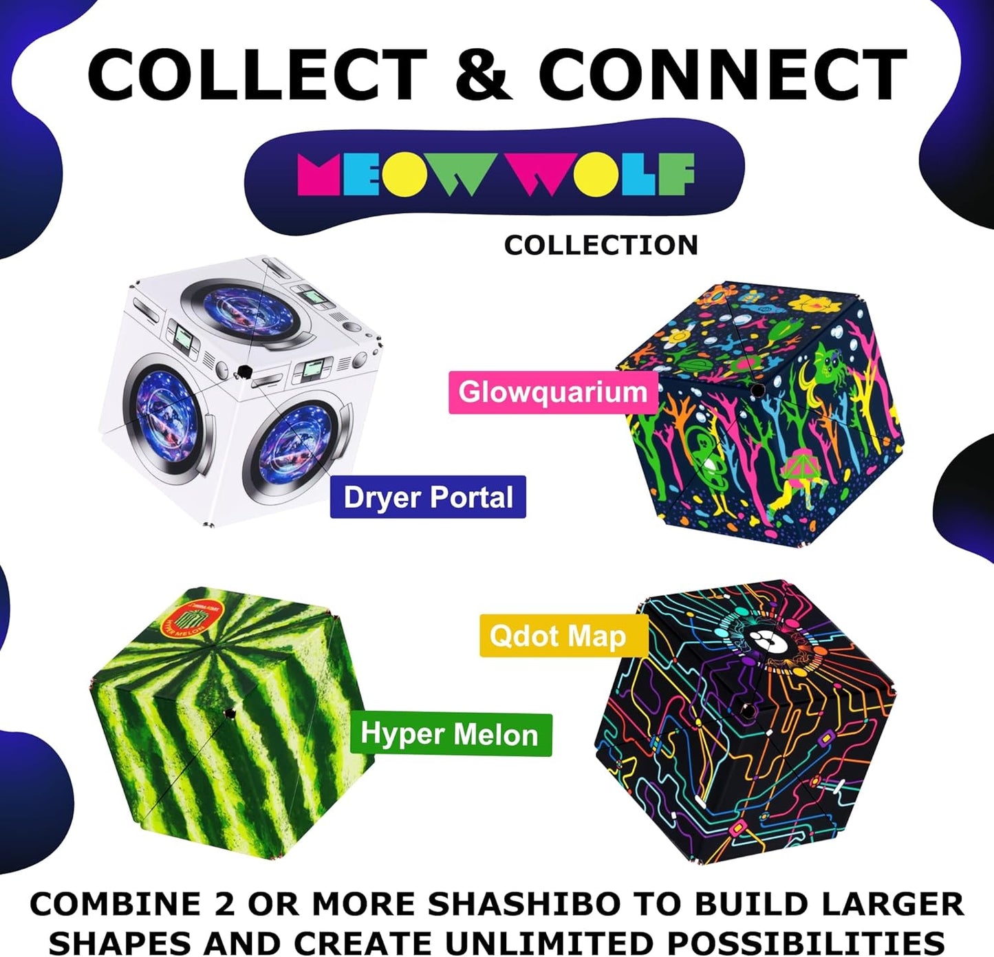 SHASHIBO Shape Shifting Box - Award-Winning Fidget Toy w/ 36 Rare Earth Magnets - Fidget Cube Transforms Into Over 70 Shapes, Sensory Toy Gift for Kids, Teens, and Adults (Glowquarium)