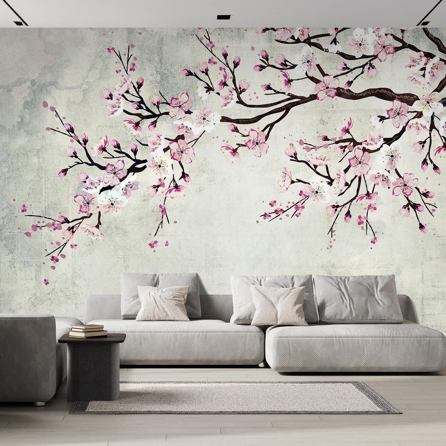 wall26 - Large Wall Mural - Watercolor Style Ink Painting Pink Cherry Blossom on Vintage Wall Background | Self-Adhesive Vinyl Wallpaper/Removable Modern Wall Decor - 100x144 inches