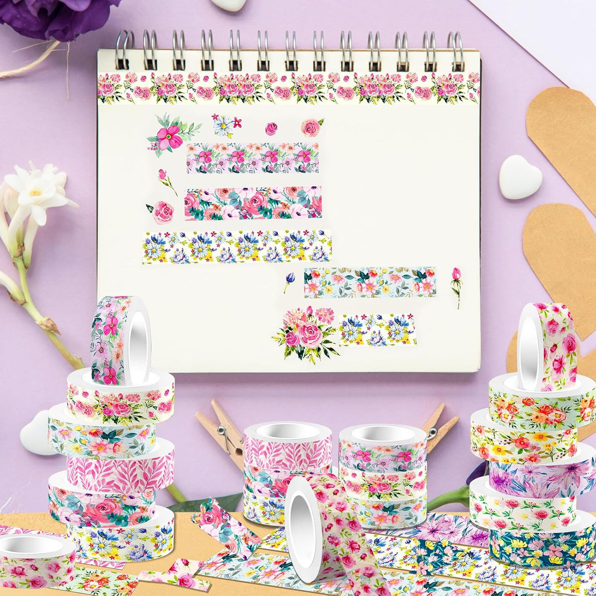 12 Rolls Flower Washi Tape Set, Floral Masking Tape, Spring Colorful Garden Themed Decorative Paper Tape for Monther's Day Scrapbooks Journals Vision Boards Planners DIY Crafts 16.4FT
