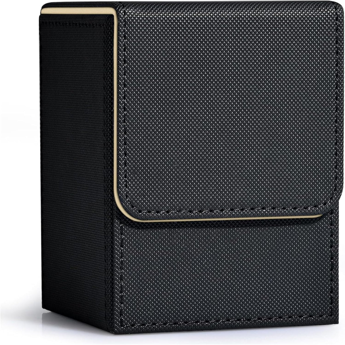ZLCA Card Deck Box for Trading Cards, MTG YuGiOh Deck Case Holds 100+ Single Sleeved Cards, PU Leather Magnetic Card Storage Box Fits for TCG CCG Magic Game Cards (Black& Gold)