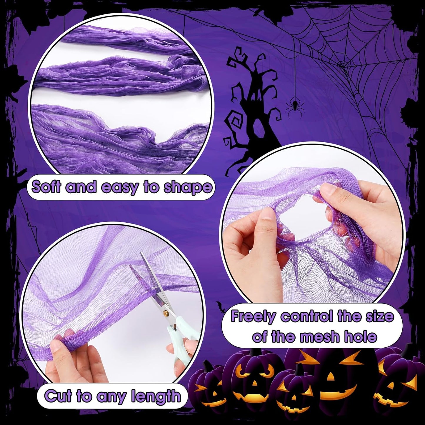 Boao Halloween Cheese cloth 39.37 x 393.7 Inch Purple Cheesecloth Roll for Crafts Large Cotton Muslin Gauze Fabric for Halloween Outdoor & Indoor Spooky Decoration