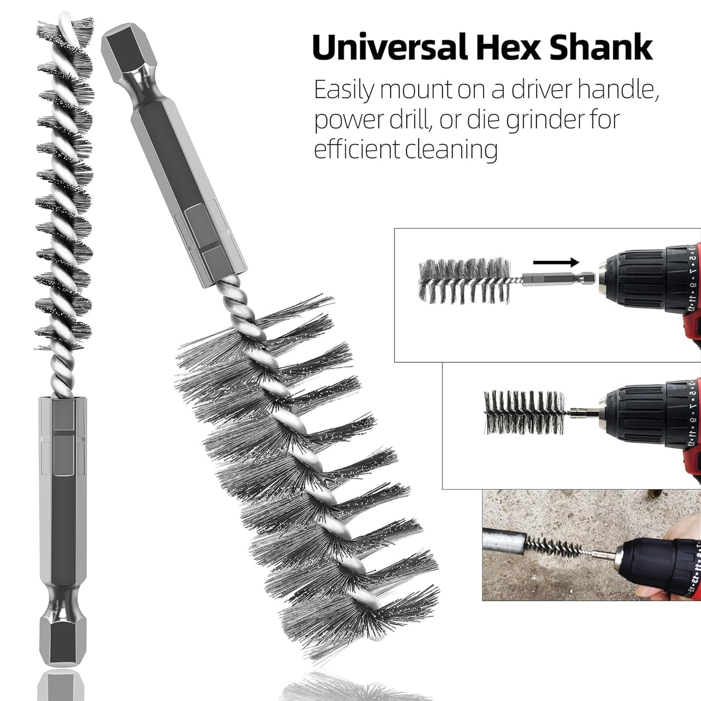 ASNOMY 6Pcs Wire Bore Brush for Drill,1/2” 3/4” 1” Stainless Steel Copper Pipe Cleaner Set for Power Drill Cleaning,Abrasive Drill Wire Brush with 1/4" Hex Shank