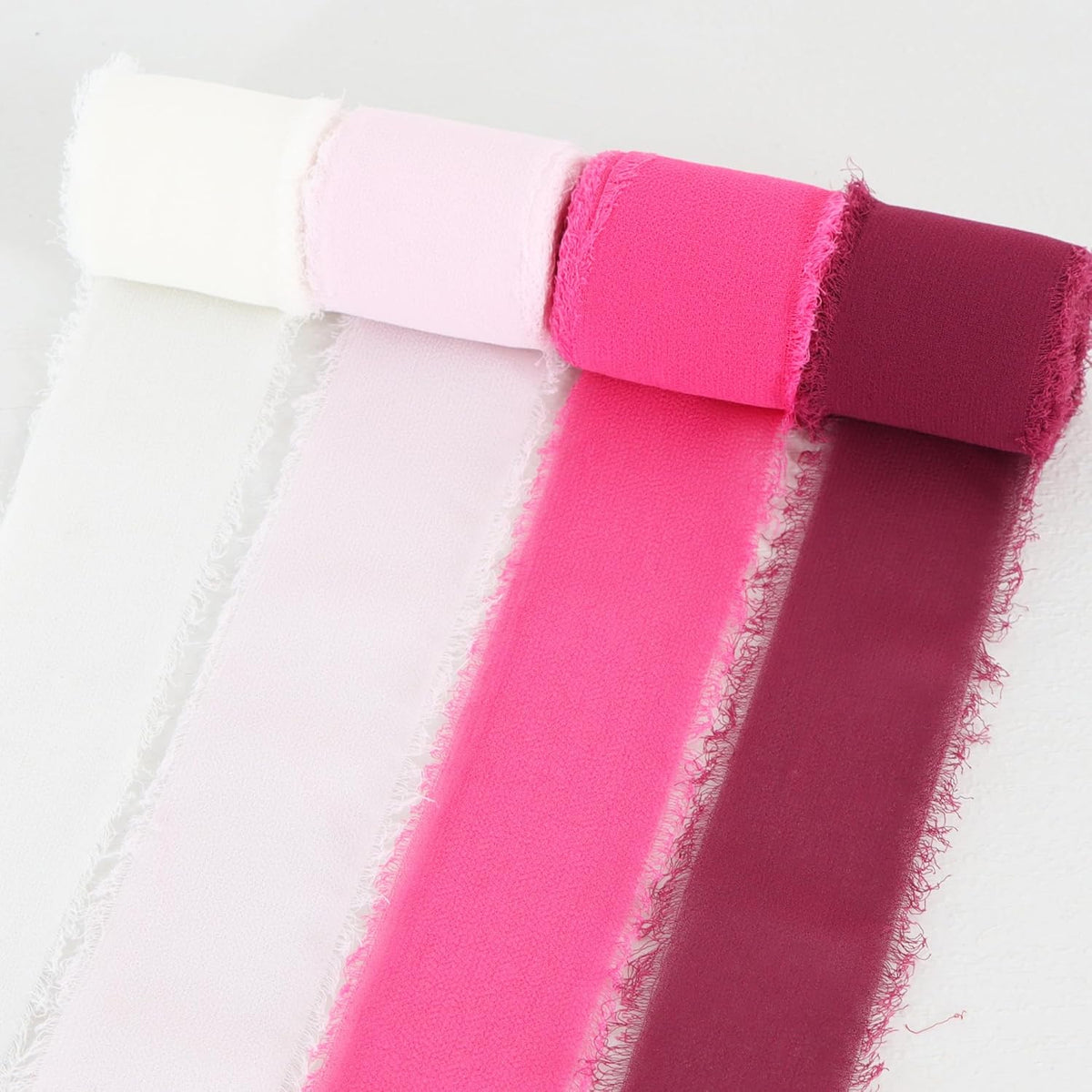 TONIFUL 4 Rolls Hot Pink Chiffon Ribbon Set 1 1/2 Inch 5.5 Yards Silk Fabric for Gift Wrapping, Wedding Party Decoration, Flower Bouquet, Bows Making, DIY Crafts