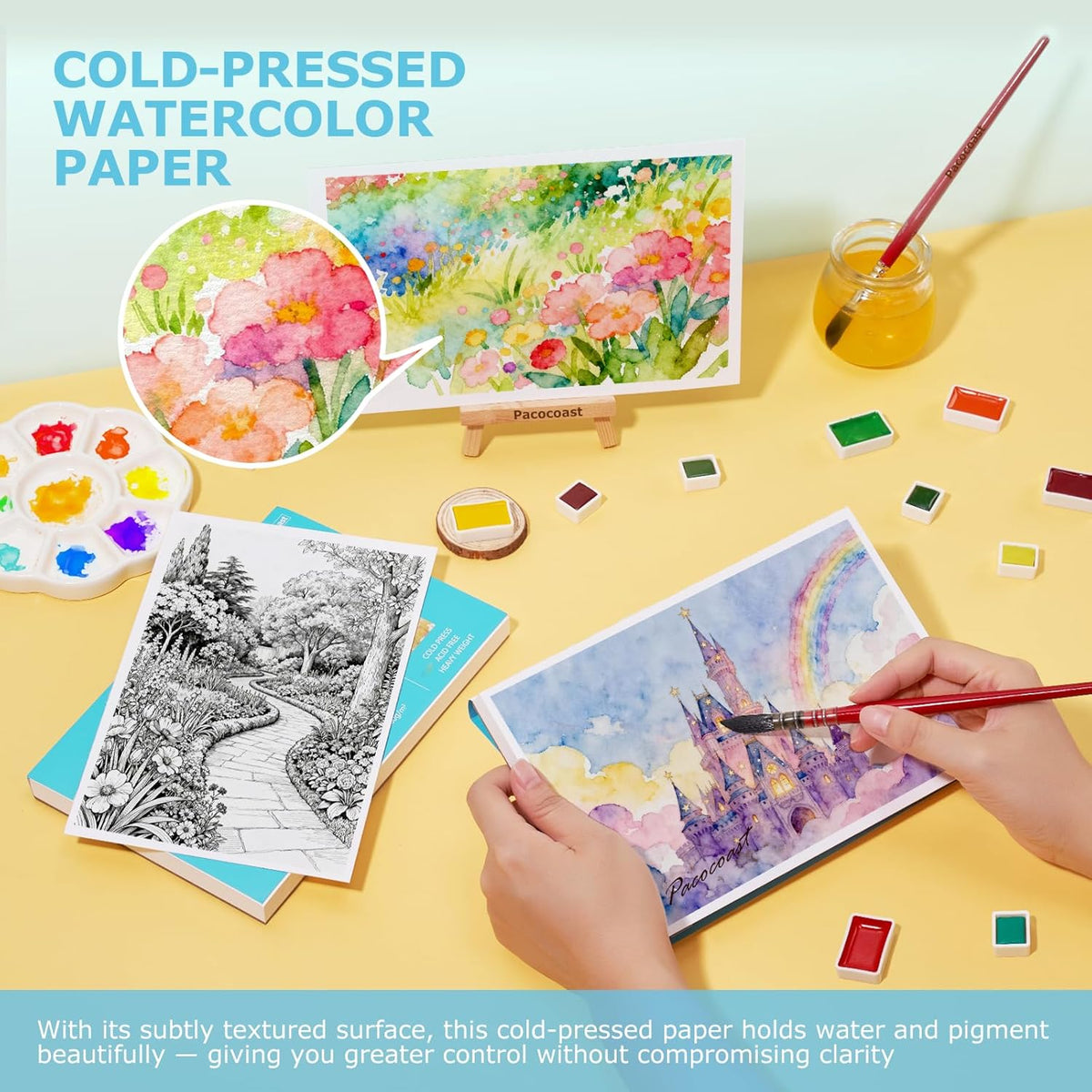 Pacocoast Water Color Paper Bulk, 5.5"x8.5" Art Sketch Book, Pack of 3 (90 Sheets), (140lb/300g) Artist Watercolor Drawing Paper for Kids Adults, Watercolor Pad for Paint, Pencil, Pastel, Crayon