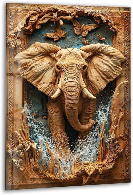My Photostation.com Round 31,5'' Elephant Carving Glass Wall Art Tempered Glass Printing Wall Decor Large Wall Art Wall Hangings