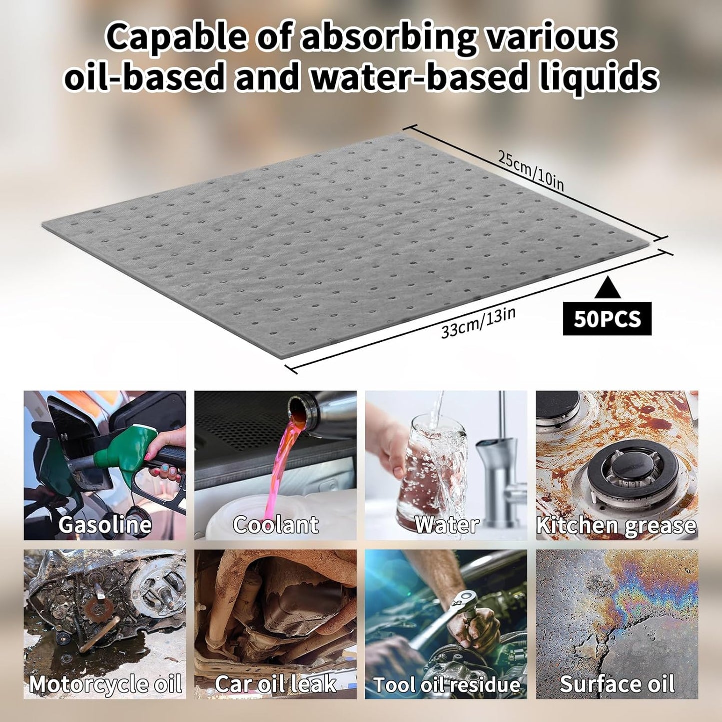 Oil Absorbent Pads Weight Dimpled Pad Garage Accessories Water Absorbent Mat Oil Spill Mat for Oil-Based & Water-Based Fluids Absorbing & Protecting Home Garage Basement (Gray,9.8'' x 13'') (10PCS)