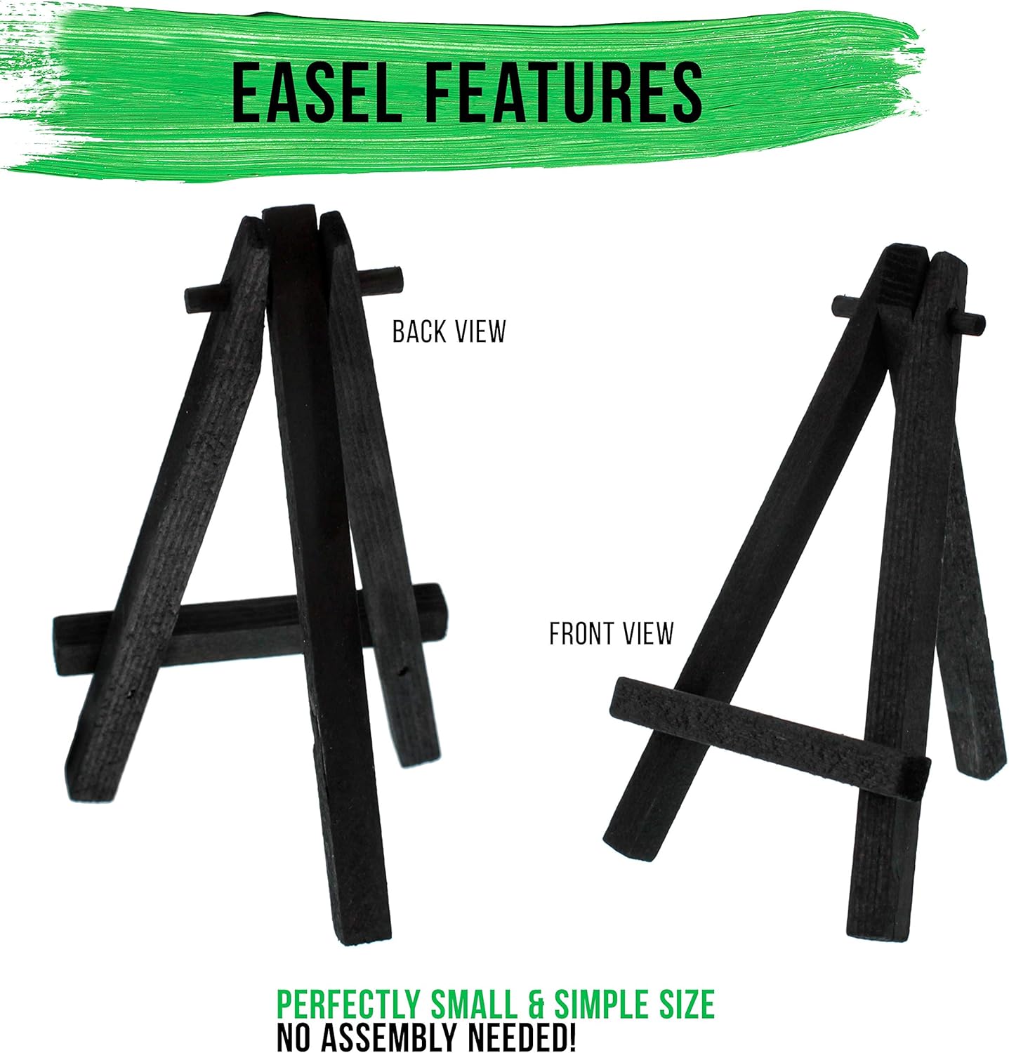 U.S. Art Supply 3" x 3" Stretched Canvas with 5" Mini Easel Kit (12 Pack) - Black Wooden A-Frame Tabletop Display Stand, Mini Easel Stand - Small Easels for Display, Small Canvases, Crafts, Photos