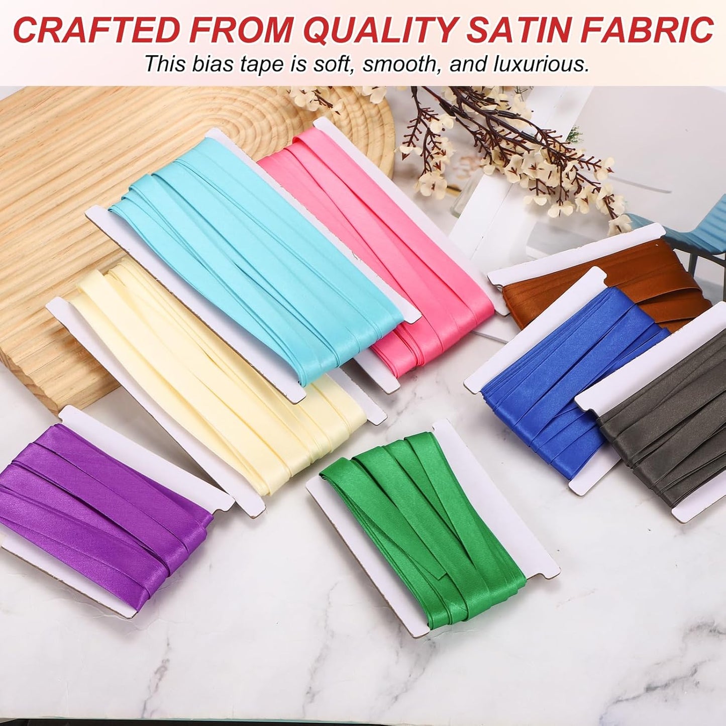 MECCANIXITY Double Fold Bias Tape for Sewing 5/8 Inch x 6 Yards Satin Pre-fold Continuous Binding Tape for Seaming Quilting Hemming Binding DIY Crafts, Blue