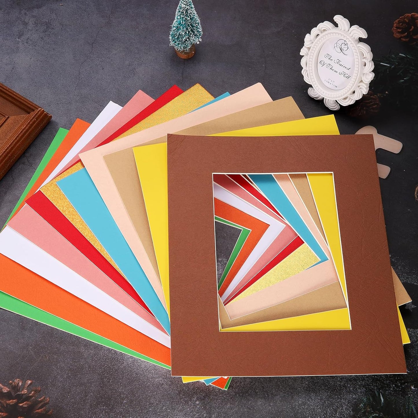 uxcell 10Pcs Picture Mats, 8 x 10 Mat Board Center for 5 x 7 Pictures Acid Free White Core Bevel Cut Frame Mattes for Display Art Measuring, Black