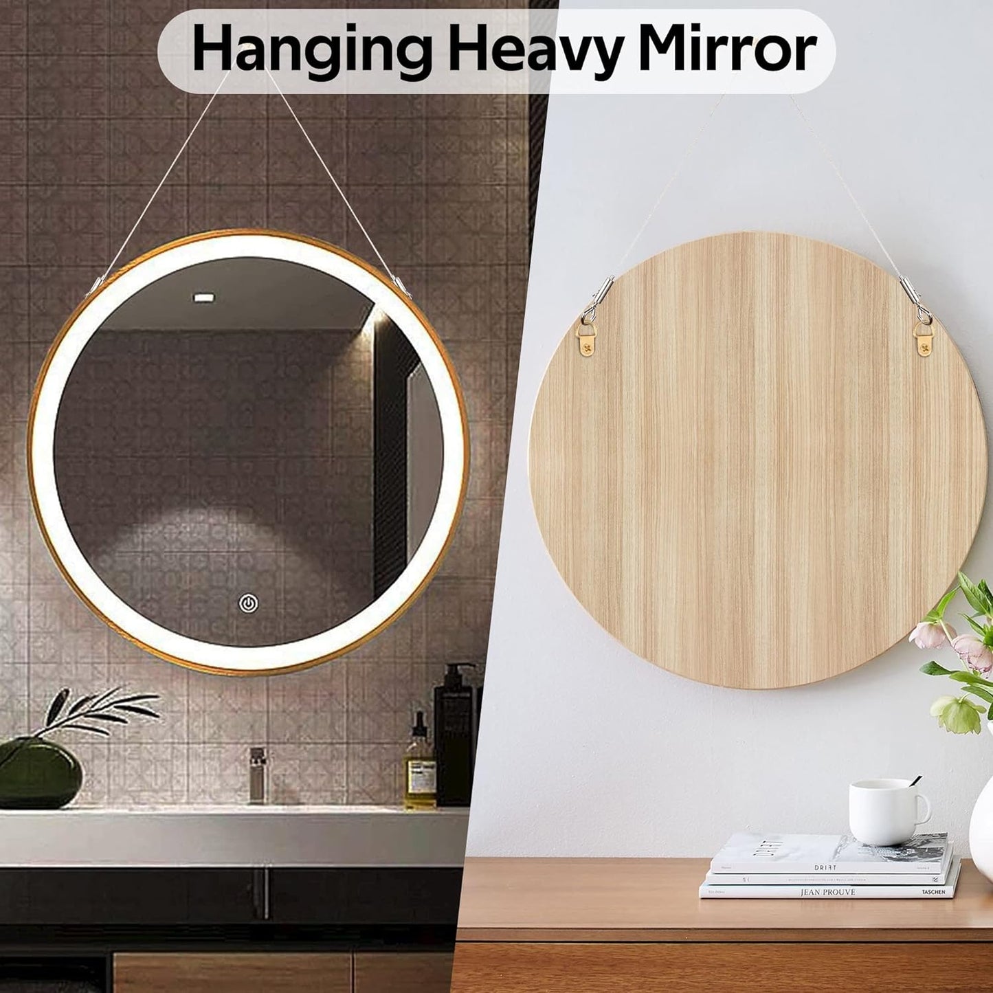 2Pcs Adjustable Picture Hanging Wire Kit,Heavy Duty Stainless Steel Rope 2m x 1.5mm for Hanging Mirrors,Frame,Lamps,Billboards,Basket Flowerpot,Holds Up to 66lbs(30kg)