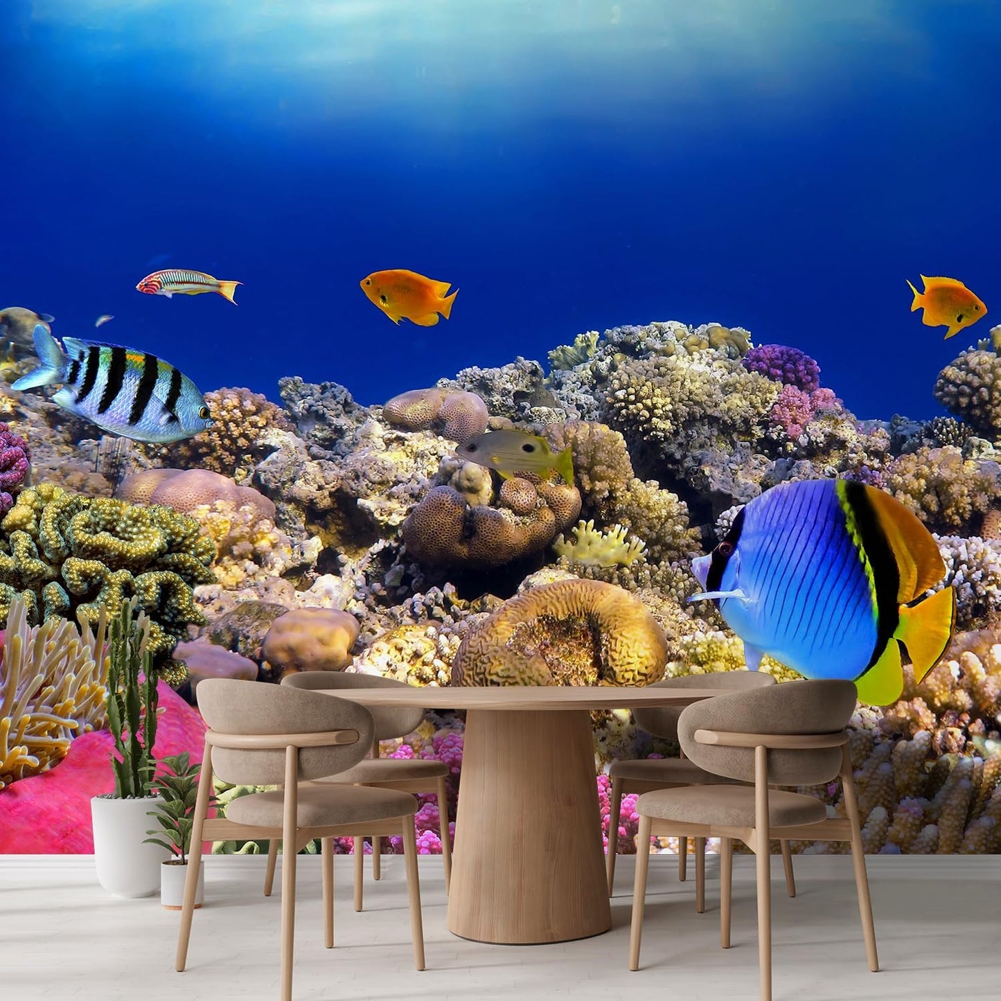 wall26 Removable Wall Sticker/Wall Mural Tropical Blue Fish Coral Reef Ocean Seascape Nature Wilderness Photography Realism Nautical Landscape Decorative for Living Room, Bedroom, Office - 100"x144"