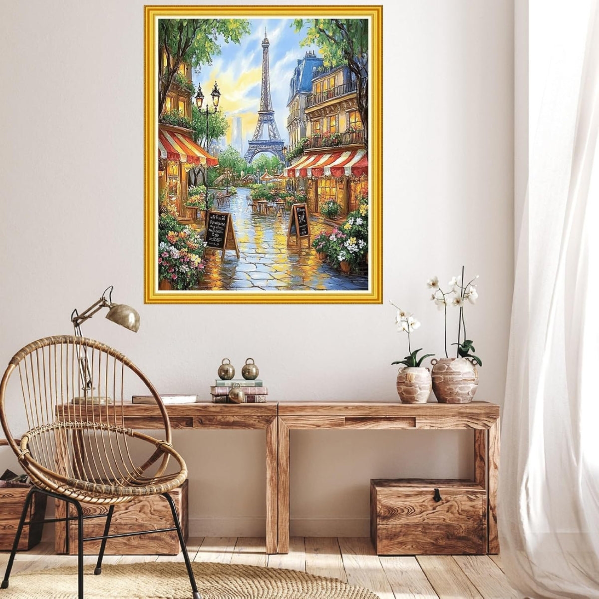 Hopeart Stamped Cross Stitch Kits for Beginner Embroidery Kits for Beginners Adults DIY 11CT Cross Stitch Patterns Needlepoint Kits Crossstitching Kits-Eiffel Tower Street 16x20 inch