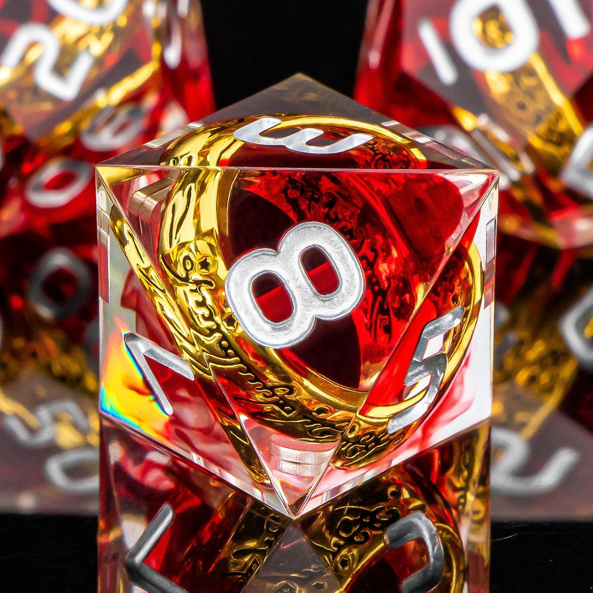 OUKELANWO Magic Lord Rings DND Dice Set with Box, 7Pcs Resin LOTR D&D Dice Set for Role Playing Game, Red Dungeons Dragons D and D Sharp Edge Dice D20 D12 D10 D8 D6 D4