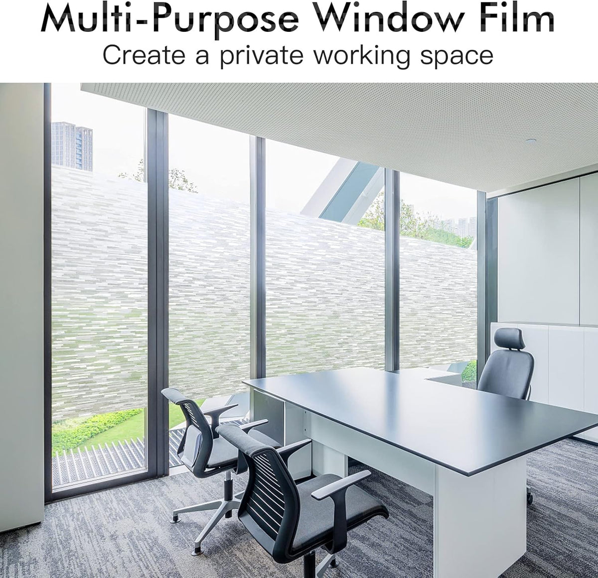 Haton Window Privacy Film, Frosted Glass Static Cling Sun Heat Blocking Window Clings, Frosting Opaque Coverings, Vinyl Removable Stickers Tint for Home Door Office, Non Adhesive 17.5" x 157.4"