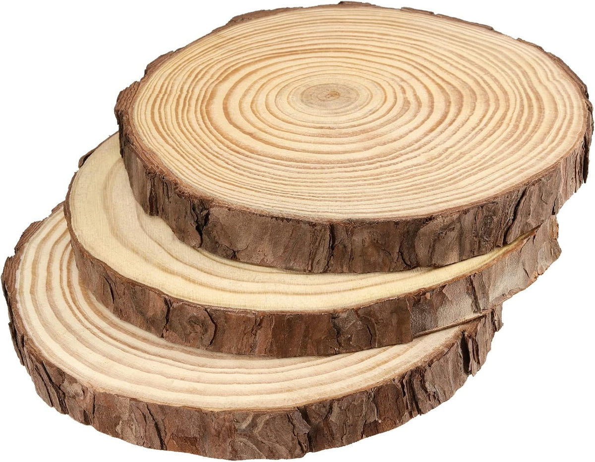 JEUIHAU 6 PCS 8-10 Inches Natural Unfinished Wood Slices, Round Wooden Tree Bark Discs, Wooden Circles for DIY Crafts, Christmas, Rustic Wedding Ornaments