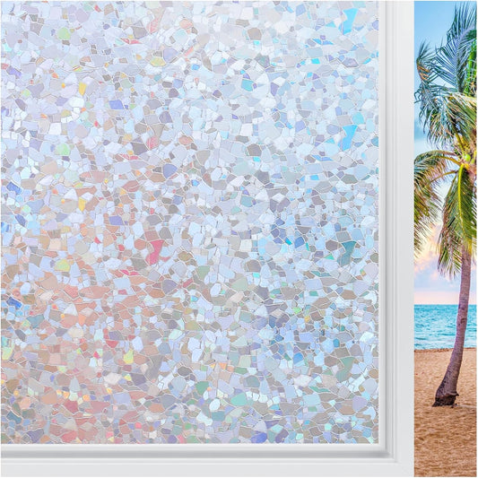 rabbitgoo Rainbow Window Privacy Film Decorative Stained Glass Diamond Pattern Window Sticker with Iridescent Tint Non-Adhesive Static Cling for Home Office Crystal Pattern, 17.5 x78.7 inch