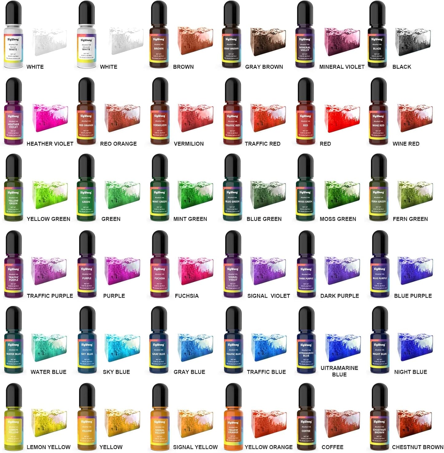 Alcohol Ink Set - 36 Bottles Vibrant Colors High Concentrated Alcohol-Based Ink, Concentrated Epoxy Resin Paint Colour Dye Great for Resin Petri Dish, Coaster, Painting, Tumbler Cup Making(10ml Each)