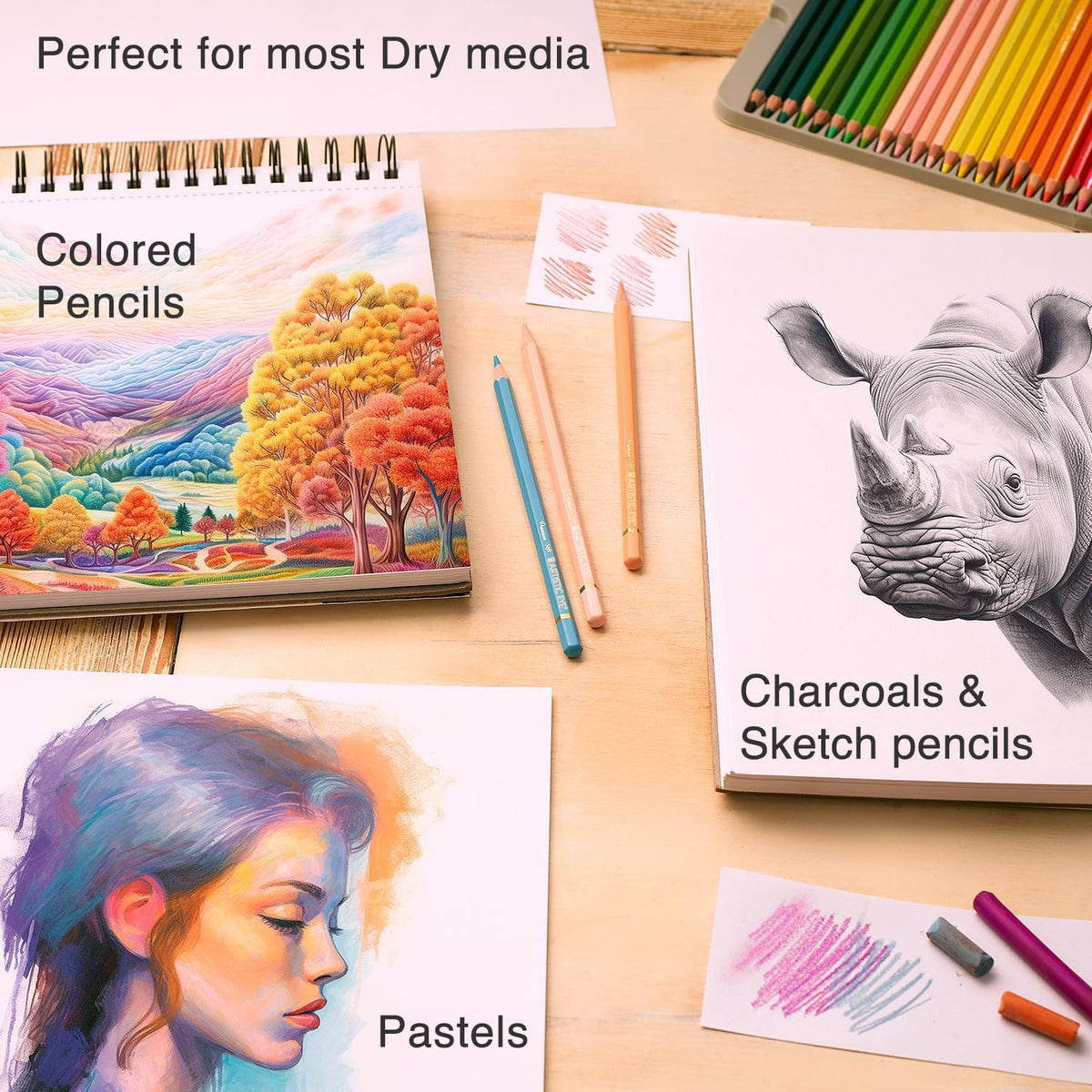 ARTISTIC EYE 5.5X8.5” Premium Sketch Book Set, Pack of 3 (300 Sheets), 68lb (100gsm), Spiral Bound, Acid-Free Drawing Paper, Perfect for Most Dry Media, Ideal for Beginners & Professionals (Set of 3)