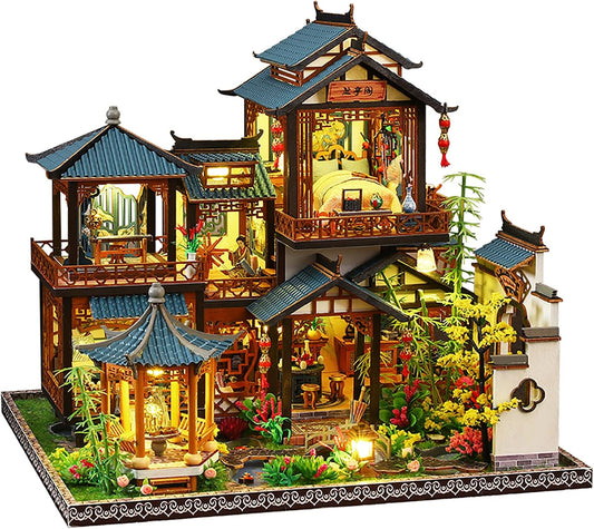 DIY Book Nook Kit - DIY Miniature Dolls House Kit with Furniture and LED Light, 3D Puzzle Wooden Art Bookends, Model Kits for Adults to Build (Yayun Lanting)