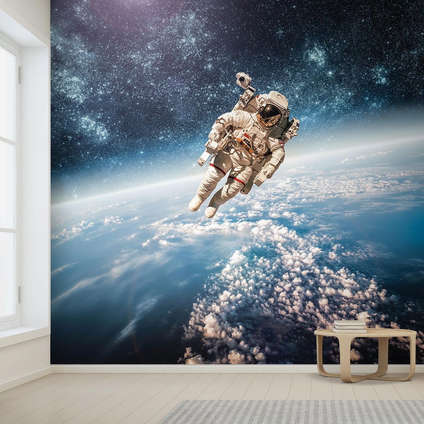 wall26 Wall Sticker/Wall Mural an Astronaut Floating About Planet Earth, Not Peel and Stick, Non-Woven Wallpaper Decorative for Bedroom, Living Room, Office - 108x120 inches