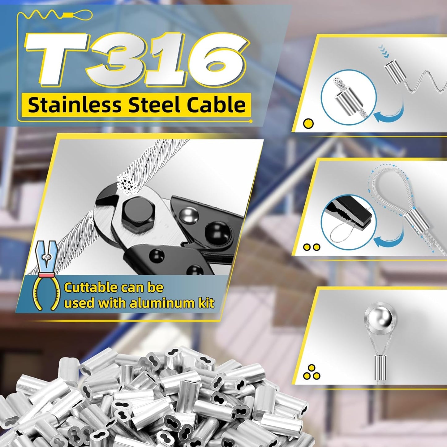 316 Stainless Steel Cable, 600FT 1/32IN Wire Rope with 150Pcs Aluminum Sleeves Stops, for String Lights Hanging, Clotheslines, Trellis Wire