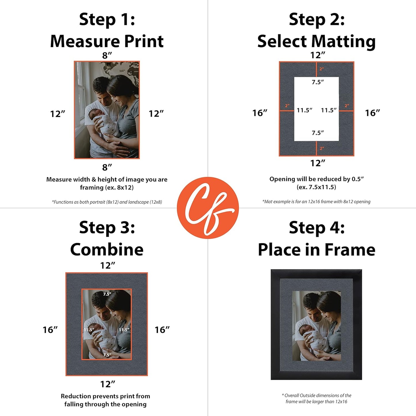 Craig Frames B573 Pre-Cut Mat Board for 8x8 Print, 12x12, Graphite Black