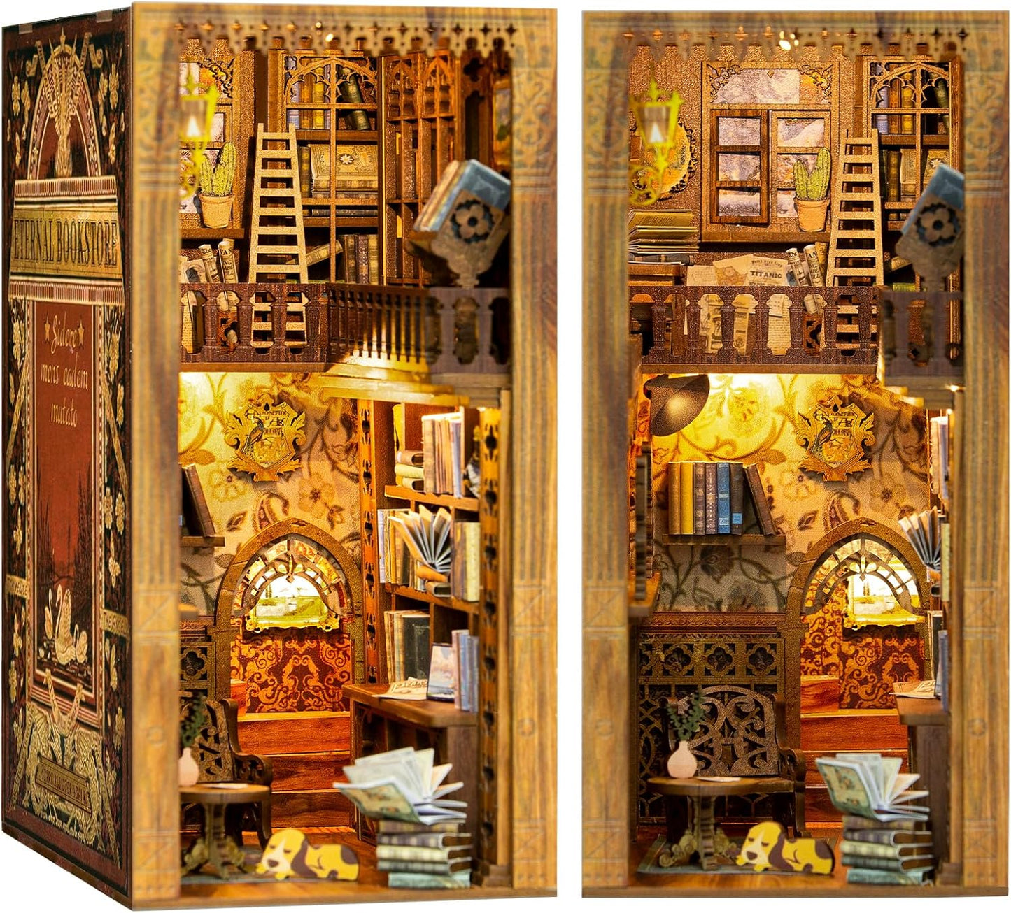 CUTEBEE Book Nook Kit - DIY Miniature House Dollhouse Kit for Adults and Teens, Booknook Tiny House Bookshelf Decor 3D Wooden Puzzle, Gifts for Family, Friends Eternal Bookstore
