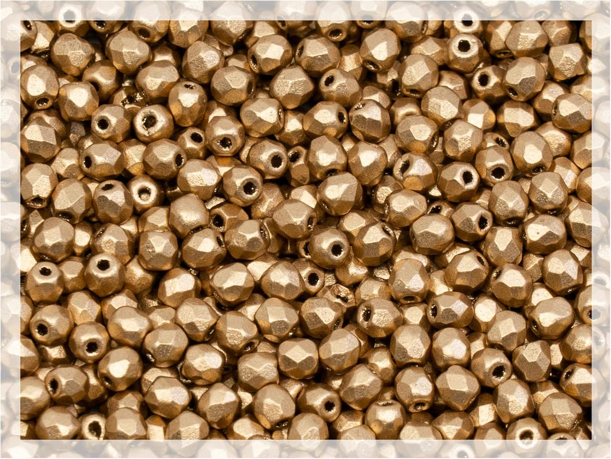 100 pcs Faceted Fire Polished Pressed Czech Glass Beads 3mm (0.12in), Aztec Pale Gold - 01710