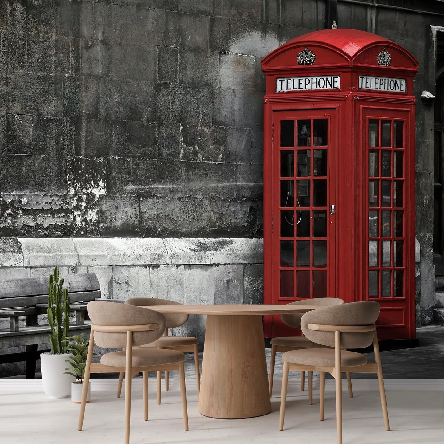 wall26 Wall Sticker/Wall Mural British Phone Booth in London, Not Peel and Stick, Non-Woven Wallpaper Decorative for Bedroom, Living Room, Office - 132x168 inches