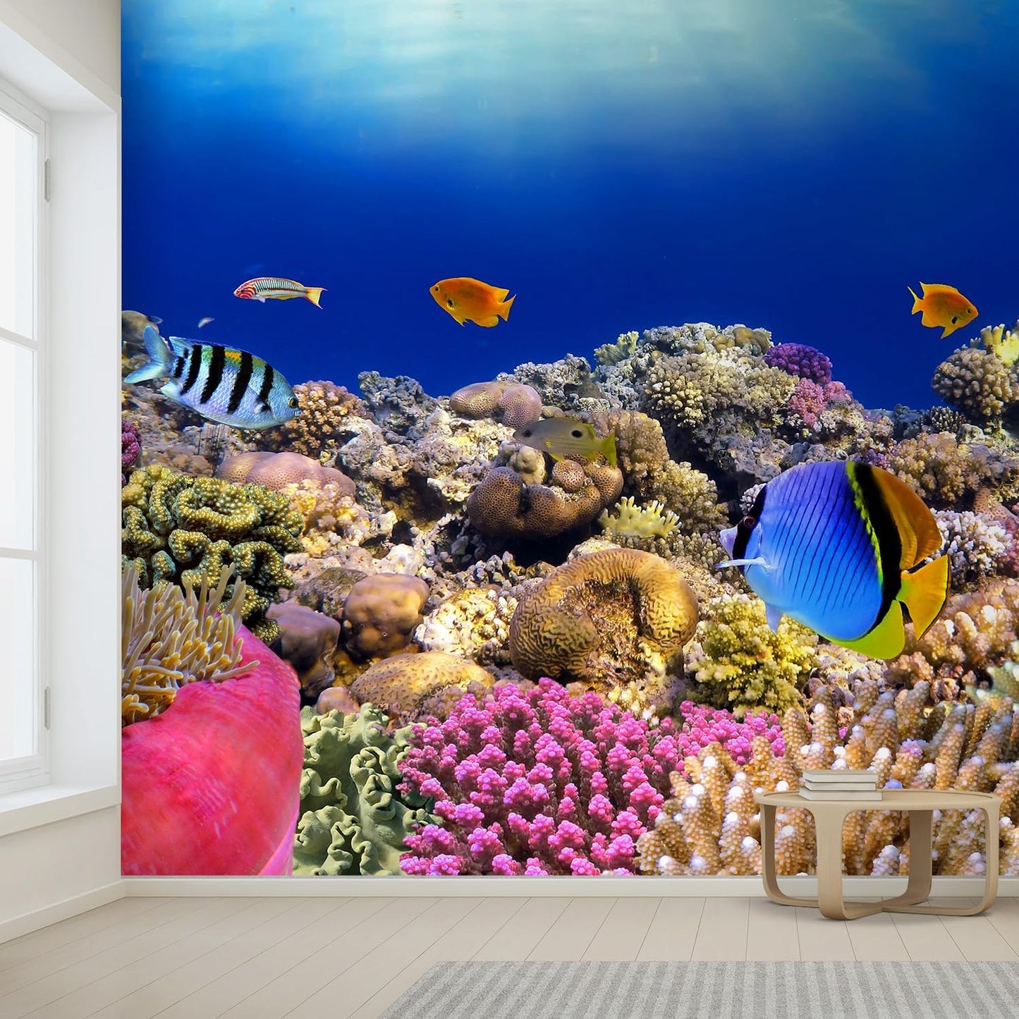 wall26 Removable Wall Sticker/Wall Mural Tropical Blue Fish Coral Reef Ocean Seascape Nature Wilderness Photography Nautical Landscape Decorative for Living Room, Bedroom, Office - 96x120 inches