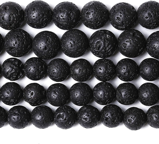 8MM 90pcs Natural Stone Beads Black Volcanic Lava Gemstone Round Loose Beads for Jewelry Making Bracelet 2 Strands 32"