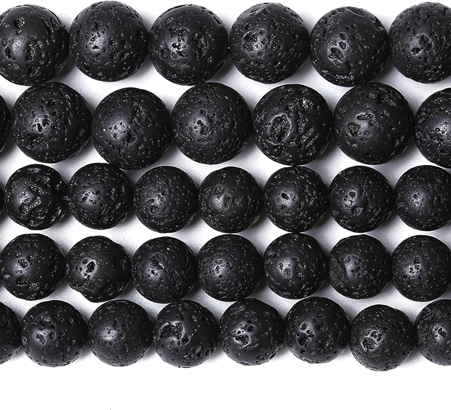 6MM 120pcs Natural Stone Beads Black Volcanic Lava Gemstone Round Loose Beads for Jewelry Making Bracelet 2 Strands 32"