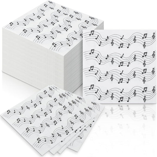 60 Pcs Music Note Cocktail Paper Napkins 6.5 x 6.5 Inches Disposable Paper Napkins Dessert Beverage Tissue for Decoupage Luncheon Tissue for Theme Party Wedding Birthday Party