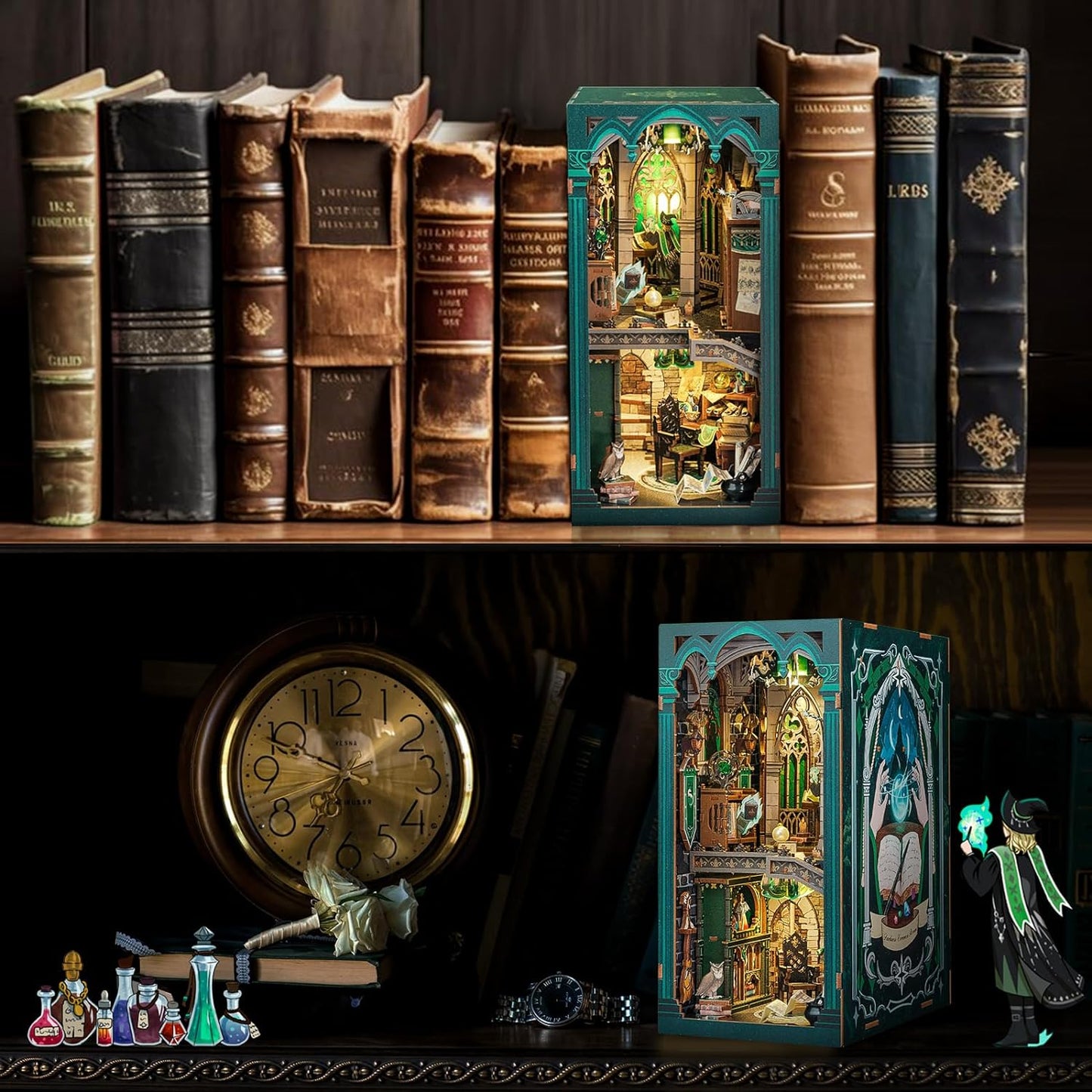 CUTEBEE Book Nook Kit, DIY Booknook Miniature House Tiny House 3D Wooden Puzzle Dollhouse Kit for Adults and Teens, Bookshelf Insert Decor, DIY Craft Gift Model Build