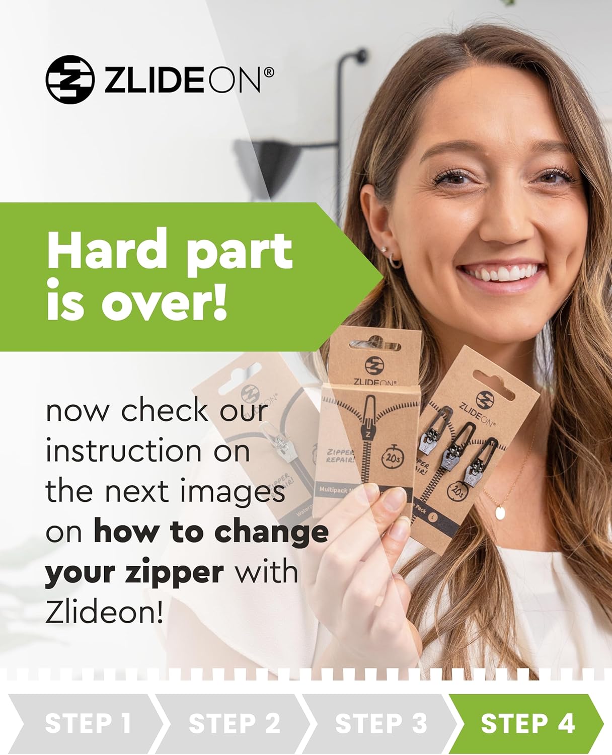 ZlideOn Zipper Pull Replacement - Black, Normal Multipack (4 Pieces) - Instant Zipper Replacement Slider for Metal Zippers