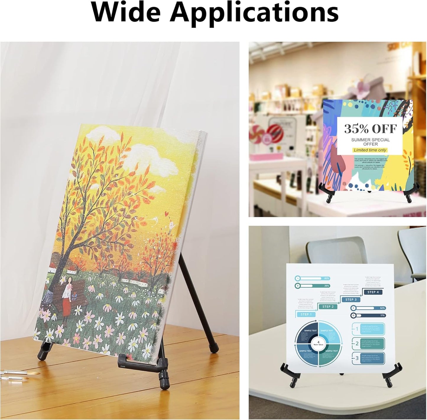 14" High Tabletop Instant Display Easel - Black Steel Small Tripod Easel Stand with Adjustable Holders for Pictures, Paintings, Posters and Store Signs(2 Pack)