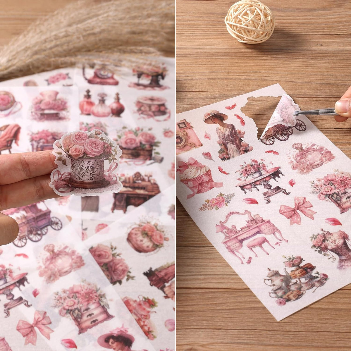 Vintage Ephemera Sticker 24 Sheets precut 300 washi Stickers Paper People Journal Stickers for Adults Junk journaling Sticker Book Scrapbooking Supplies
