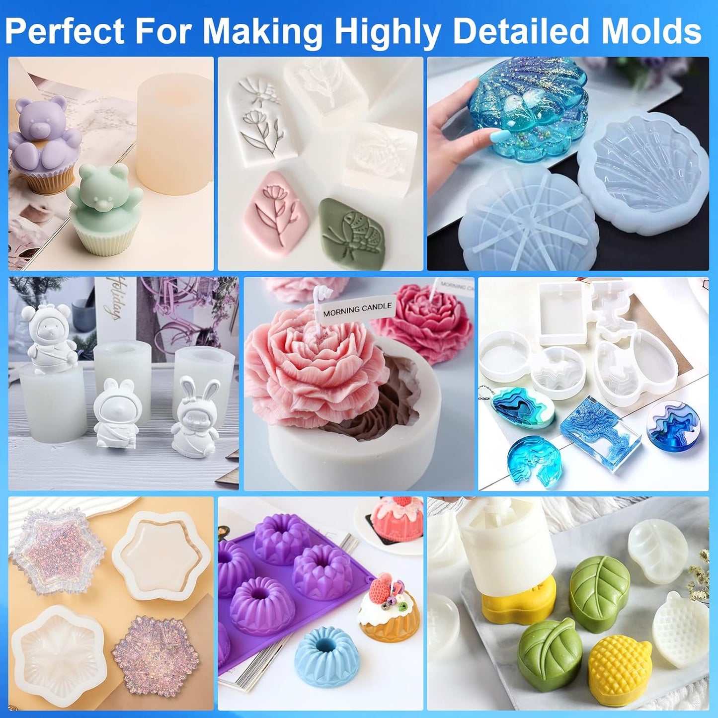 CHANGTIKEJI Silicone Mold Making Kit, 38.8oz 10A Elastic Liquid Silica Gel for Casting Resin molds and Candle & Soap Mold,Fast Cure Translucent Platinum Silicone Rubber