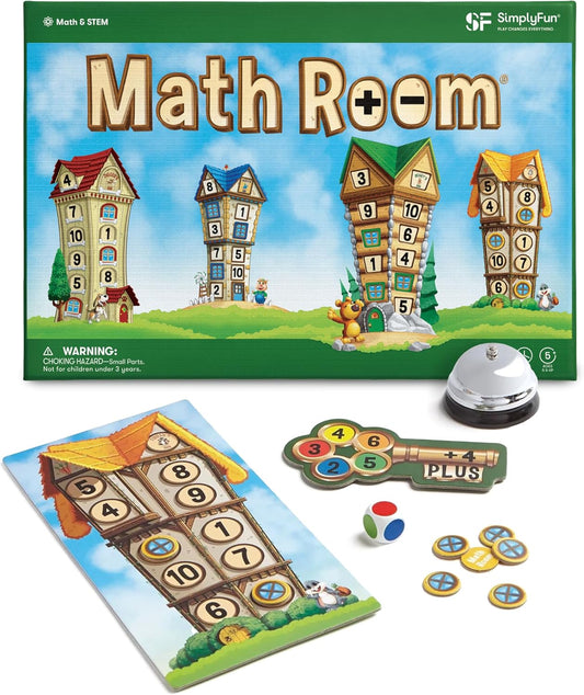 SimplyFun Math Room - Educational Game - Quick Thinking & Fun Games for Kids Ages 5 & Up - Fast Solving Addition & Subtraction Game - 2 to 4 Players