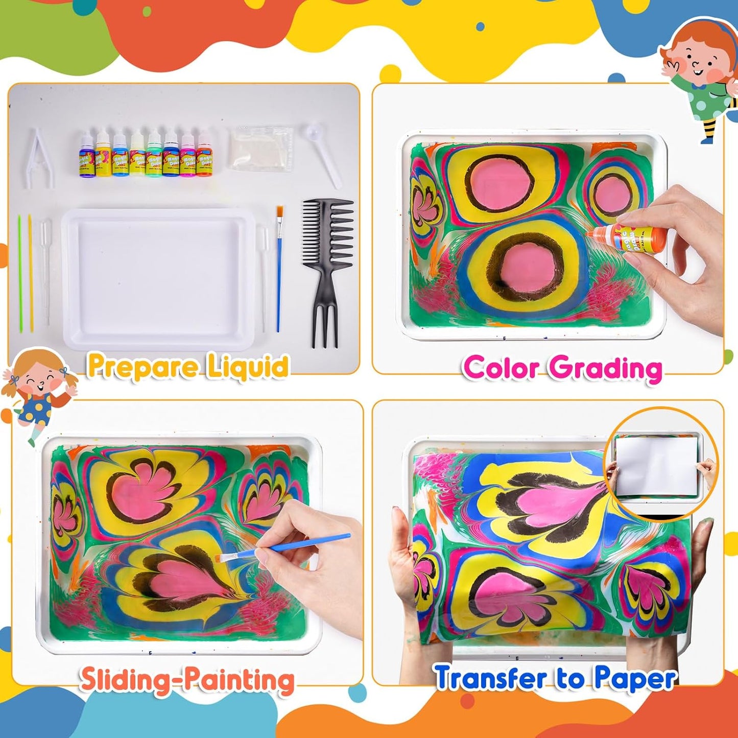 Glow Water Marbling Paint for Kids, Arts and Crafts Crafts for Kid Age 6-12 Birthday Gifts Ideas (Marbling Paint Blue)