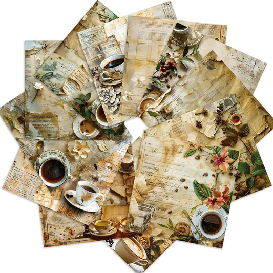 Vintage Coffee Scrapbook Paper Pad Color Patterned Paper 6×6,24 Sheets Single-Sided Scrapbooking CardStock Papers Pad for Holiday Cardmaking DIY Origami Journaling. (R2436, 6inch)