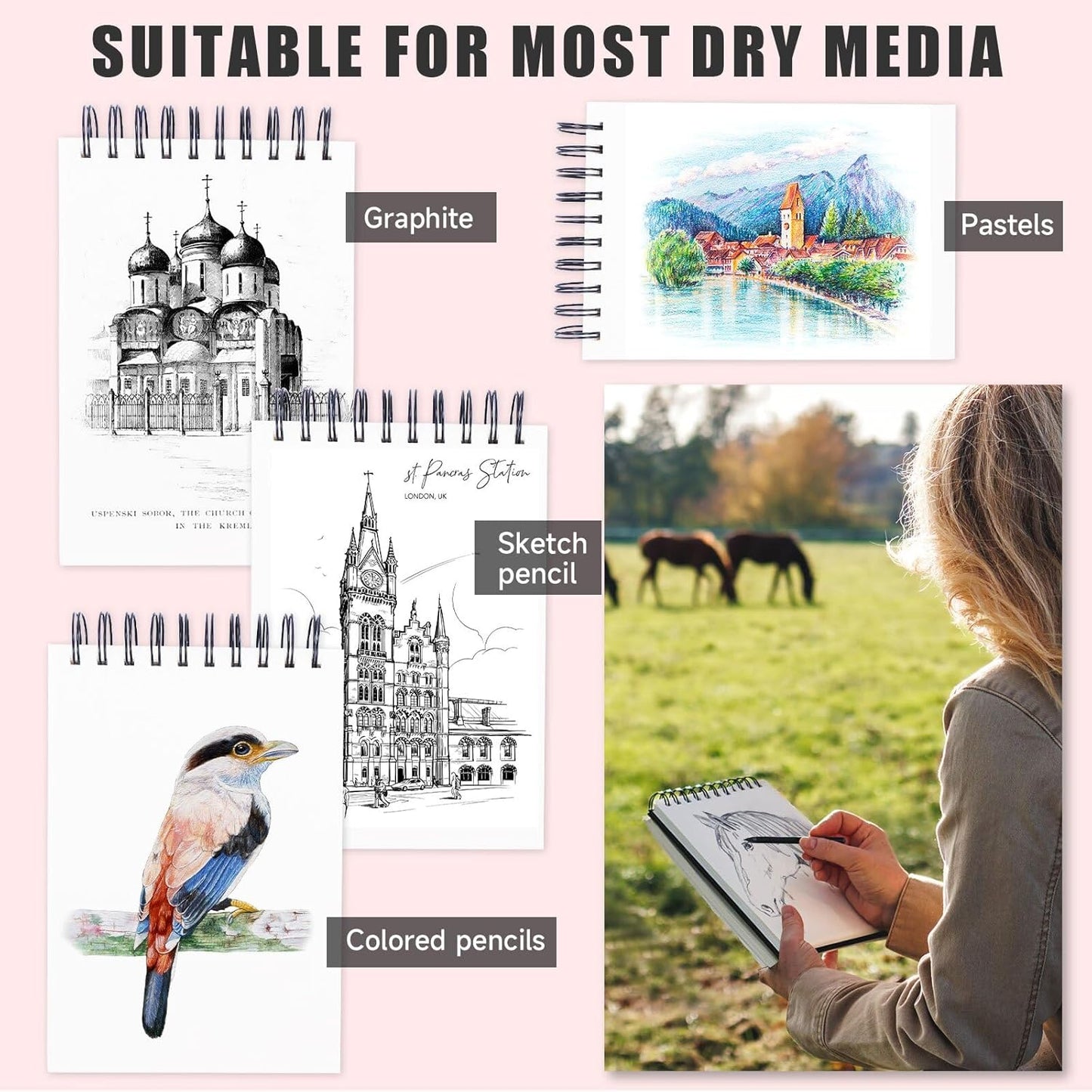 Sketch Book, 5.5" x 8.5" Sketchbook with 60 Sheets (68lb/100gsm), 1 Pack Drawing Pad Acid Free Drawing Book Sketch Pad for Kids Adults Beginners Artists (1 pcs Black)